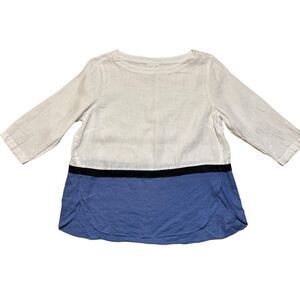 Linen Nautical Cruise 3/4 Sleeve Blue and White Colorblock Pullover Tunic Sz PS